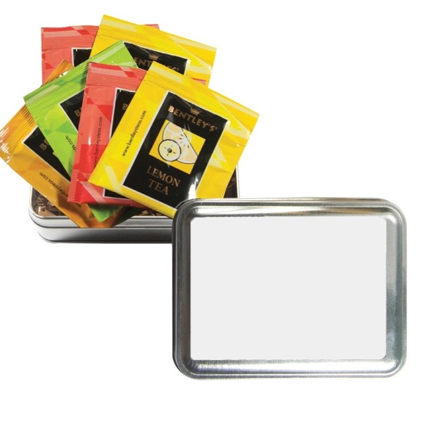 Large tea tin with tea bags.... from ASI 61125 Hit Promotional Products / Admints & Zagabor
