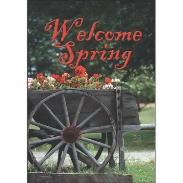 28" x 40" sublimated flag with two-sided geranium cart/welcome spring design;... from ASI 31260 AdCapitol / The Flag Factory®