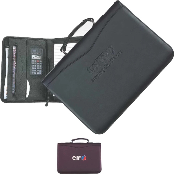 Executive simulated leather portfolio with calculator and handle.... from ASI 46755 Cosmo Promos