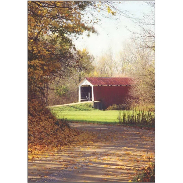 28" x 40" sublimated flag with two-sided fall covered bridge design;... from ASI 31260 AdCapitol / The Flag Factory®