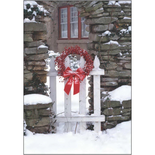 28" x 40" sublimated flag with two-sided snowy gate wreath design;... from ASI 31260 AdCapitol / The Flag Factory®