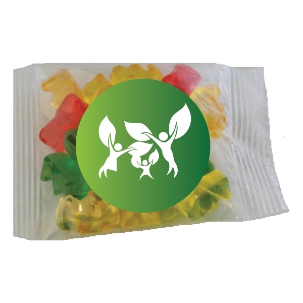 1.5 ounce bag of gummy bear candies with full-color circular label.... from ASI 74601 Calico / Nuding Farms