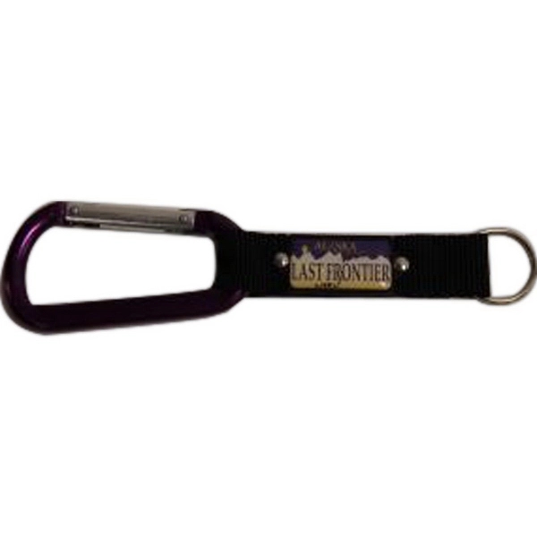 8 mm carabiner with a printed dome on the strap.... from ASI 40610 Perry Blackburne Inc / KEYTAGLINE