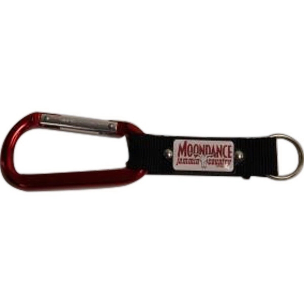 8 mm carabiner with a printed dome on the strap.... from ASI 40610 Perry Blackburne Inc / KEYTAGLINE