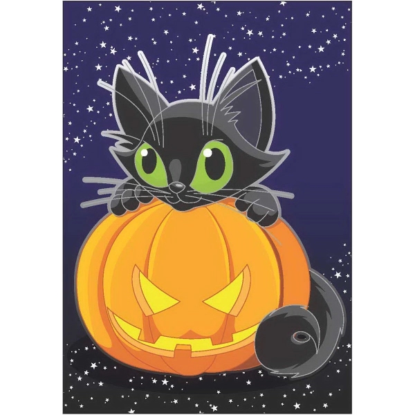 12" x 18" garden size sublimated flag with two-sided Halloween cat... from ASI 31260 AdCapitol / The Flag Factory®
