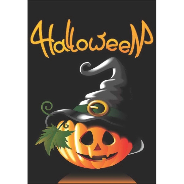 12" x 18" garden size sublimated flag with two-sided witchy jack-o-lantern... from ASI 31260 AdCapitol / The Flag Factory®