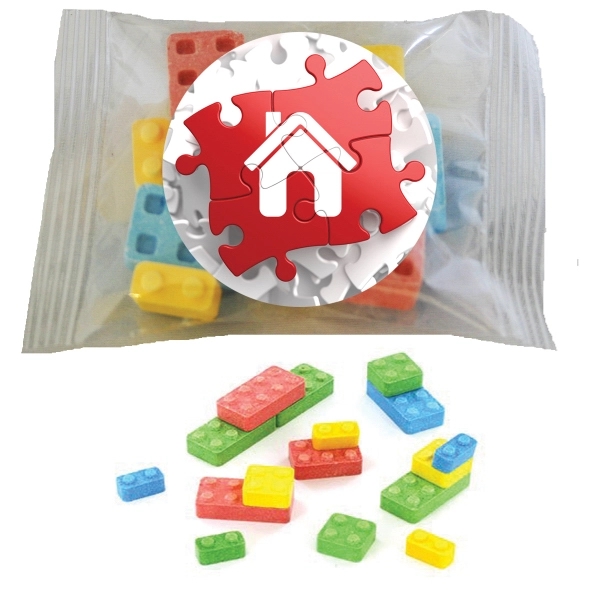 1.5 ounce bag of building block-shaped candies with full-color circular label.... from ASI 74601 Calico / Nuding Farms