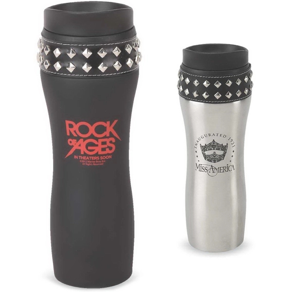 14 oz. travel mug made of stainless steel featuring real leather... from ASI 40261 Berney-Karp Inc / Creative Source