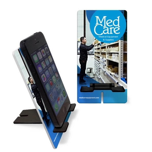 Customizable 5.125" x 2.75" Smart Spot phone accessory stand-up. Charger friendly,... from ASI 68207 MAC Specialties Ltd