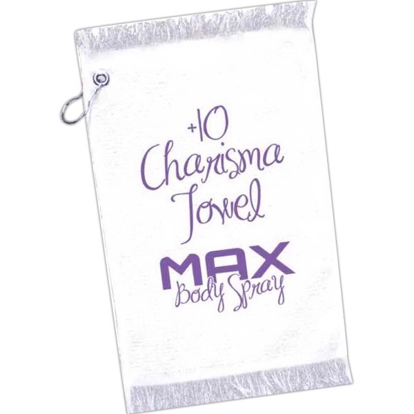 11" x 18" white cotton velour/fringed terry cloth golf towel with... from ASI 31260 AdCapitol