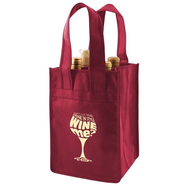 7" x 11" x 7" 4-bottle non-woven polypropylene wine tote with... from ASI 75731 PWS / Pacific Western Sales/Cater Line