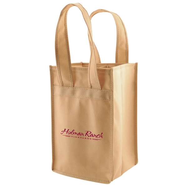 7" x 11" x 7" 4-bottle non-woven polypropylene wine tote with... from ASI 75731 PWS / Pacific Western Sales/Cater Line
