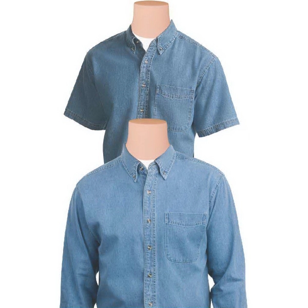 Long sleeve casual denim shirt with flat-felled seams, hone-tone buttons, left... from ASI 31260 AdCapitol