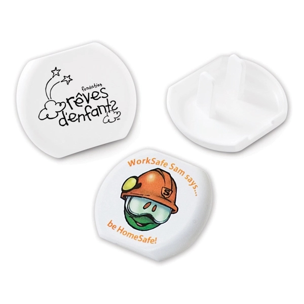 White, plastic safety plug. Dimensions: 1 1/2" x 1 1/4" x... from ASI 79896 Promo Plastik / Promo Plastik