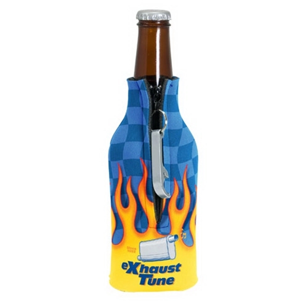Zippered bottle insulator with opener, 1/8" high-density open-cell scuba foam.... from ASI 74710 Numo / NUMO