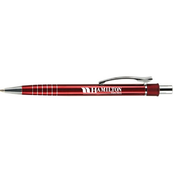Retractable metal ballpoint pen with a contoured metal clip decorated with... from ASI 90075 ZZ DROPPED - Sunscope / Sunscope®