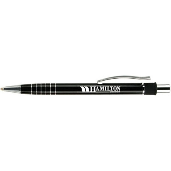 Retractable metal ballpoint pen with a contoured metal clip decorated with... from ASI 90075 ZZ DROPPED - Sunscope / Sunscope®