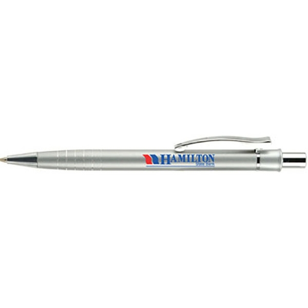 Retractable metal ballpoint pen with a contoured metal clip decorated with... from ASI 90075 ZZ DROPPED - Sunscope / Sunscope®