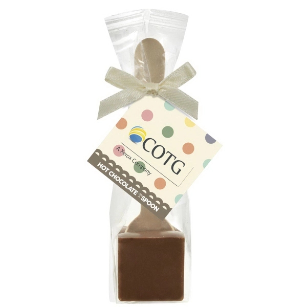 Hot chocolate kit with Belgian milk chocolate on a spoon inside... from ASI 71685 Midnite Snax®