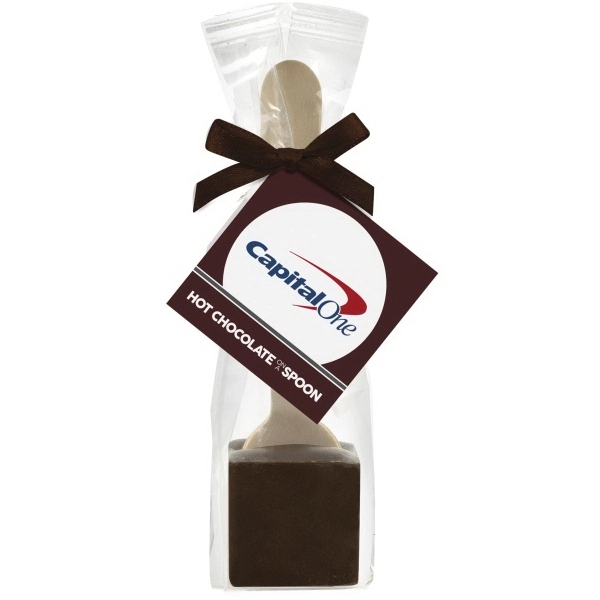 Hot chocolate kit with Belgian dark chocolate on a spoon inside... from ASI 71685 Midnite Snax®