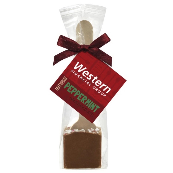 Hot chocolate kit featuring Belgian milk chocolate on a spoon inside... from ASI 71685 Midnite Snax®