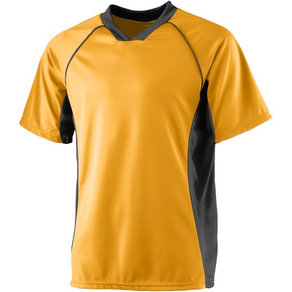 Performance soccer shirt with modified V-neck collar and contrast side panels.... from ASI 37461 Augusta Sportswear
