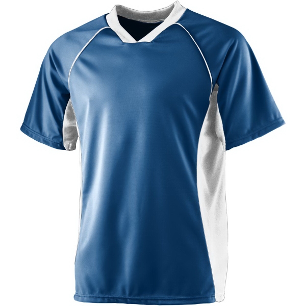 Performance soccer shirt with modified V-neck collar and contrast side panels.... from ASI 37461 Augusta Sportswear