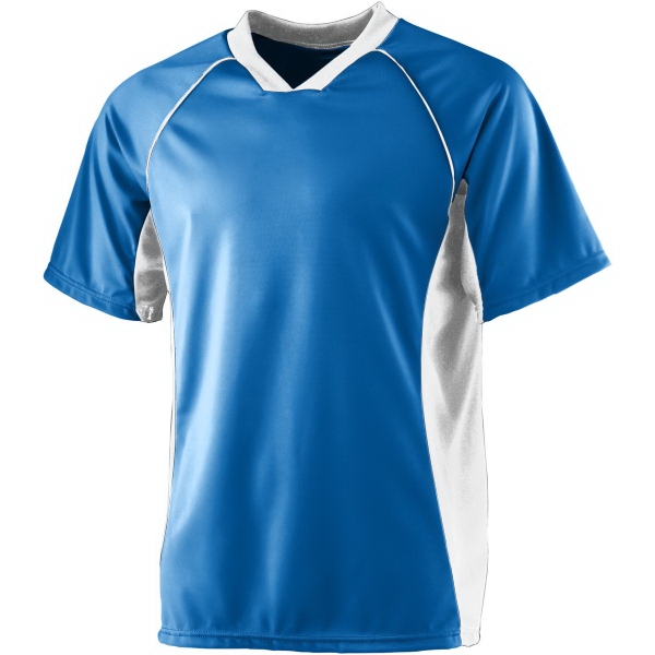 Performance soccer shirt with modified V-neck collar and contrast side panels.... from ASI 37461 Augusta Sportswear