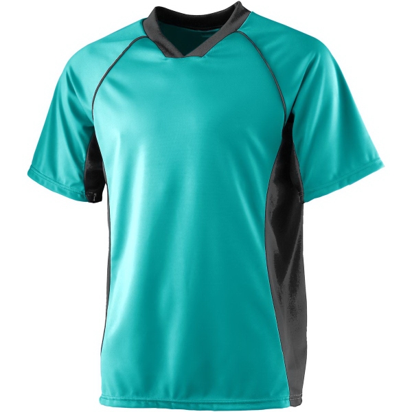 Performance soccer shirt with modified V-neck collar and contrast side panels.... from ASI 37461 Augusta Sportswear
