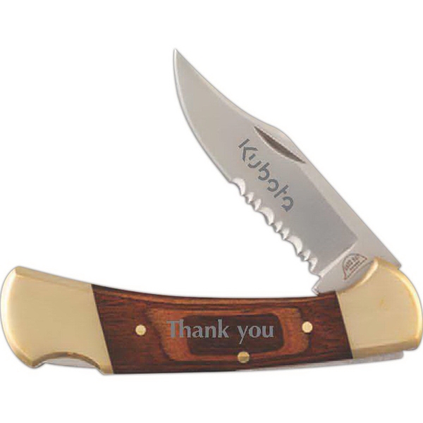 Folding pocket knife with a half serrated blade and a wood... from ASI 59685 Hard Hat Knives & Flashlights / Hard Hat