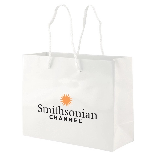 Made from 180 GSM gloss laminated paper, these shopping totes feature... from ASI 75731 PWS / Pacific Western Sales/Cater Line