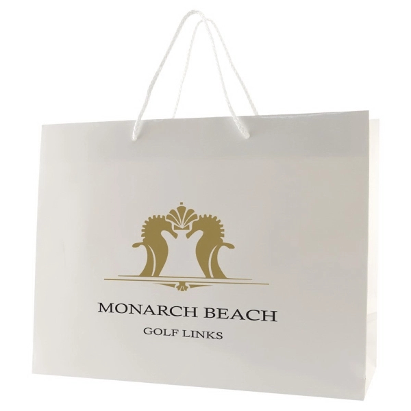 Made from 180 GSM gloss laminated paper, these shopping totes feature... from ASI 75731 PWS / Pacific Western Sales/Cater Line