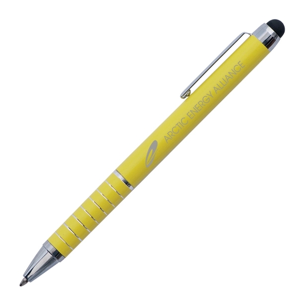 Aluminum twist action pen and stylus with silver trim.... from ASI 42920 Busrel Inc