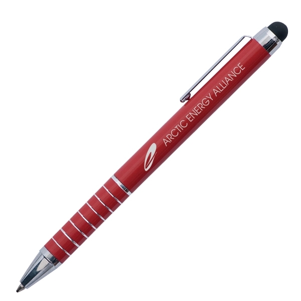 Aluminum twist action pen and stylus with silver trim.... from ASI 42920 Busrel Inc