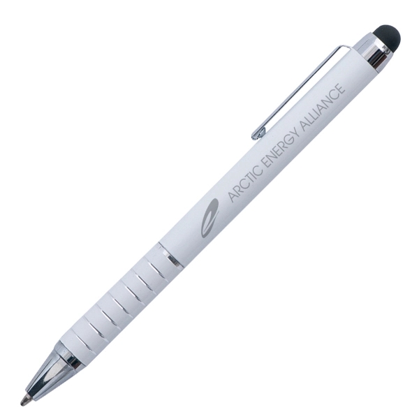 Aluminum twist action pen and stylus with silver trim.... from ASI 42920 Busrel Inc