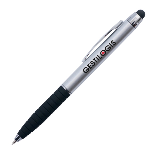 Twist action plastic pen and stylus with silver accent.... from ASI 42920 Busrel Inc
