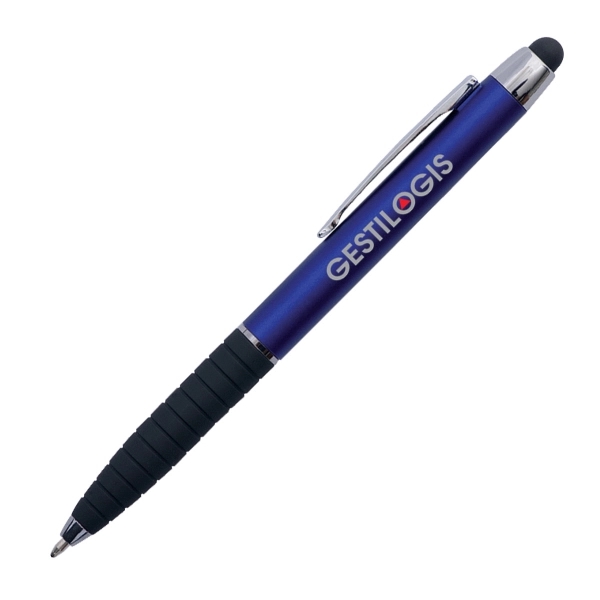 Twist action plastic pen and stylus with silver accent.... from ASI 42920 Busrel Inc