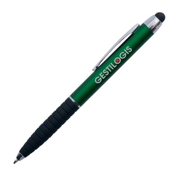 Twist action plastic pen and stylus with silver accent.... from ASI 42920 Busrel Inc