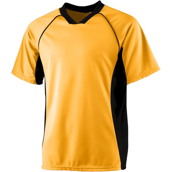 Performance soccer shirt with modified V-neck collar and contrast side panels... from ASI 37461 Augusta Sportswear