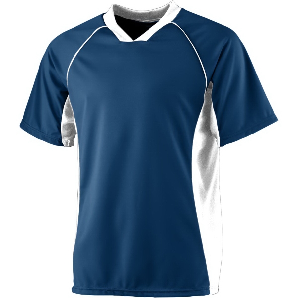 Performance soccer shirt with modified V-neck collar and contrast side panels... from ASI 37461 Augusta Sportswear