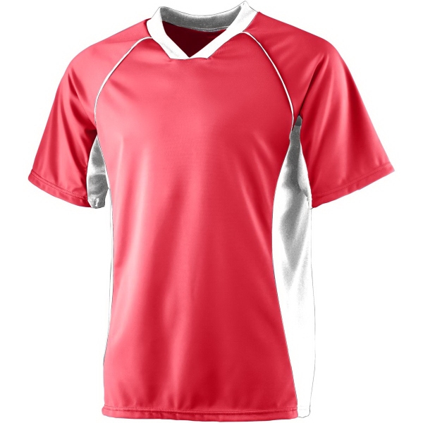 Performance soccer shirt with modified V-neck collar and contrast side panels... from ASI 37461 Augusta Sportswear