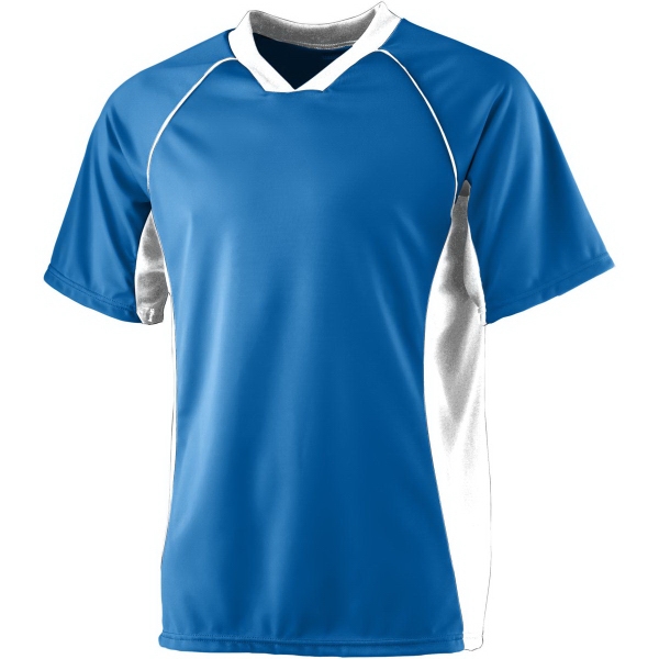 Performance soccer shirt with modified V-neck collar and contrast side panels... from ASI 37461 Augusta Sportswear