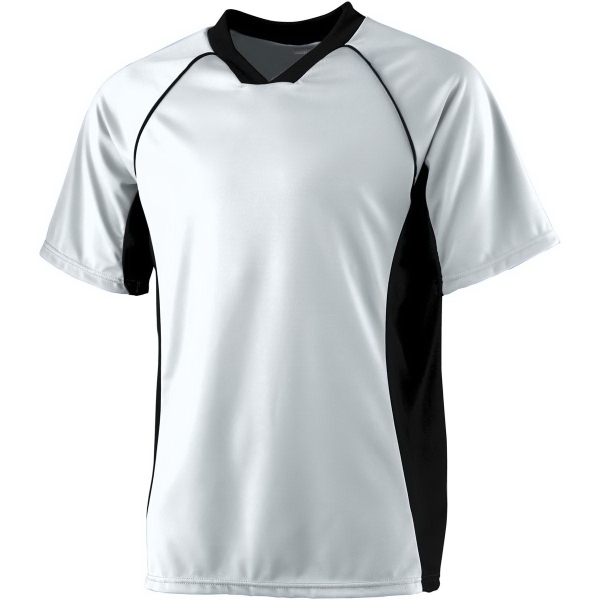 Performance soccer shirt with modified V-neck collar and contrast side panels... from ASI 37461 Augusta Sportswear