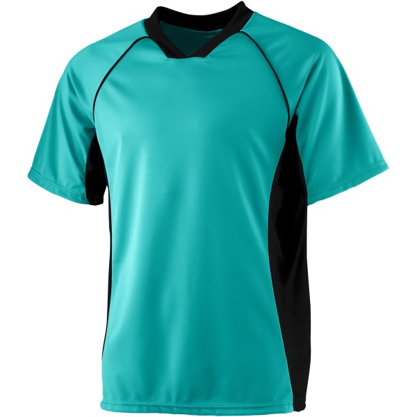 Performance soccer shirt with modified V-neck collar and contrast side panels... from ASI 37461 Augusta Sportswear