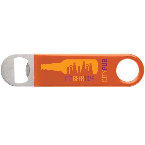 Classic paddle shaped bottle opener made of stainless steel with color... from ASI 62190 Illini
