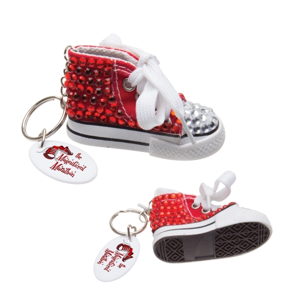 Key tag with gym shoe covered with shiny color-coordinated rhinestones.... from ASI 62190 Illini