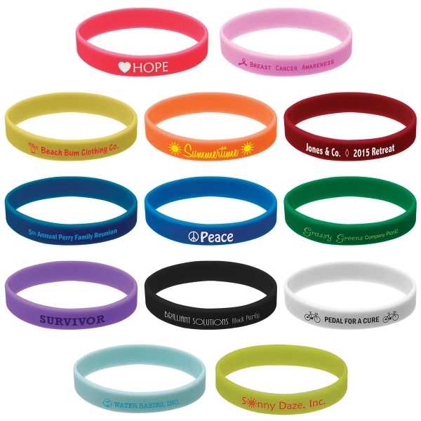 Silicone wristbands with pad printed graphics; offered in a variety of... from ASI 62190 Illini