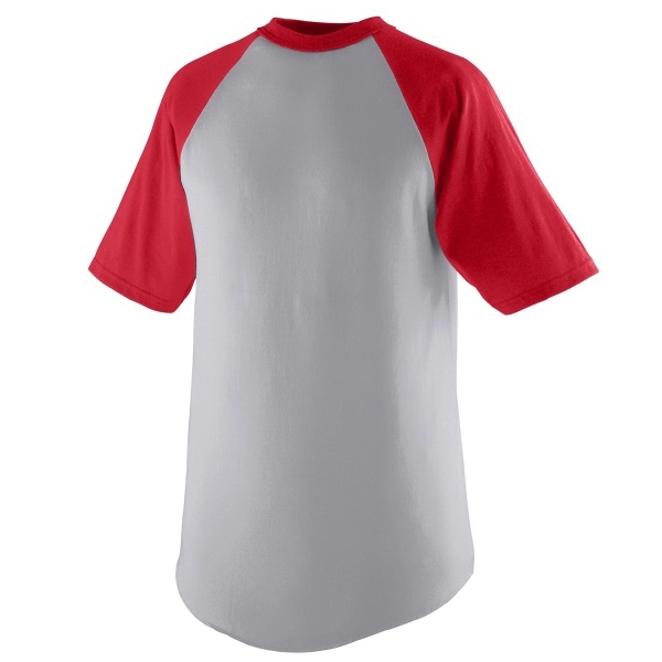 Adult short sleeve baseball jersey with contrasting color collar and raglan... from ASI 37461 Augusta Sportswear / Augusta Sportswear, Inc. d/b/a Momentec Brands