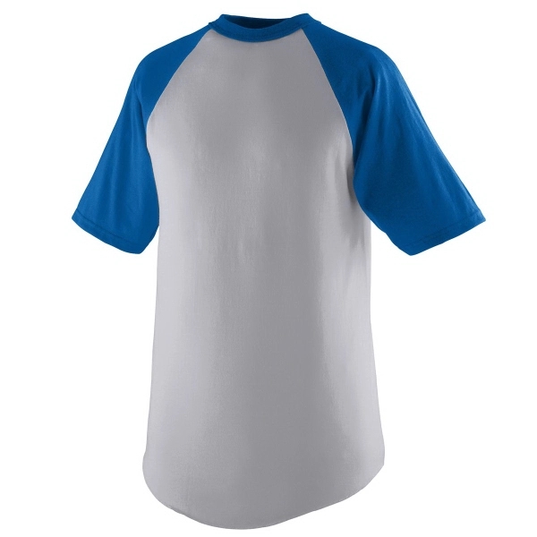 Adult short sleeve baseball jersey with contrasting color collar and raglan... from ASI 37461 Augusta Sportswear / Augusta Sportswear, Inc. d/b/a Momentec Brands