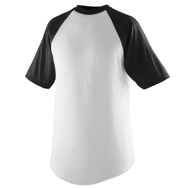 Adult short sleeve baseball jersey with contrasting color collar and raglan... from ASI 37461 Augusta Sportswear / Augusta Sportswear, Inc. d/b/a Momentec Brands